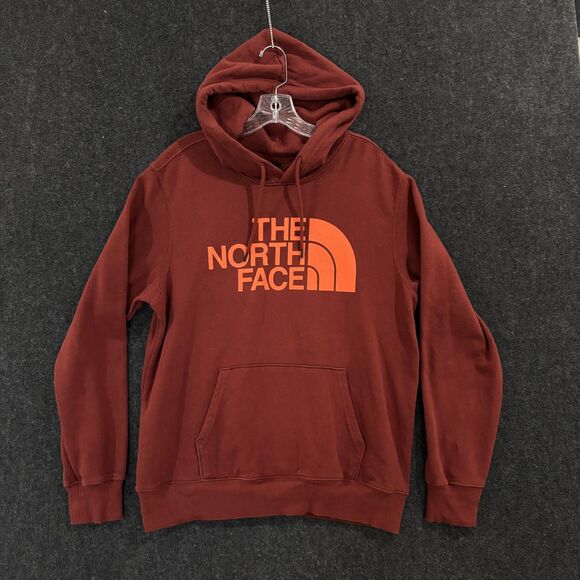 North Face Hoodie Men's Medium Burgundy Pullover Sweatshirt Outdoor Logo Fleece - Picture 1 of 9